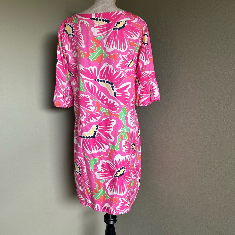 Lilly Pulitzer Silk Pink and Green Floral 3/4 Sleeve Tunic Dress Top Sz - Picture 7 of 10